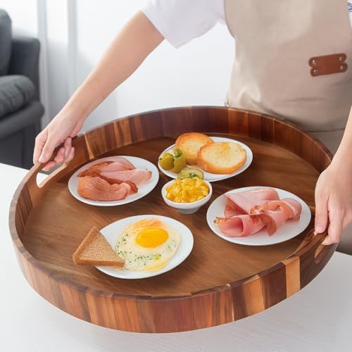 Extra Large Tray for Ottoman 22" Wooden Tray Ottoman Trays Large Acacia Wood Serving Tray with Handles Wooden Trays for Party