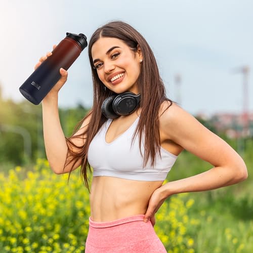 Insulated Water Bottle 22 oz Double Wall Stainless Steel Water Bottle Wide Mouth with Straw Lid & Spout Lid Keeps Cold or Hot
