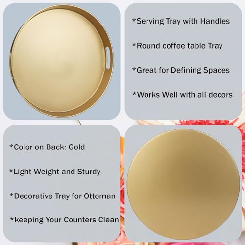 Round Gold Decorative Serving Tray with Handles