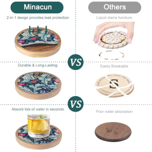 6 Pack Absorbent Coasters Set with Holder Wood Coasters for Drinks Housewarming Gifts for Home Decoration Cup Coasters for Coffee Tabletop Protection 4.3 Inch