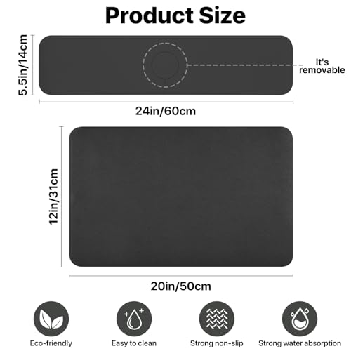 Black Dish Drying Mat + Faucet Mat for Kitchen Sink (2 Count)
