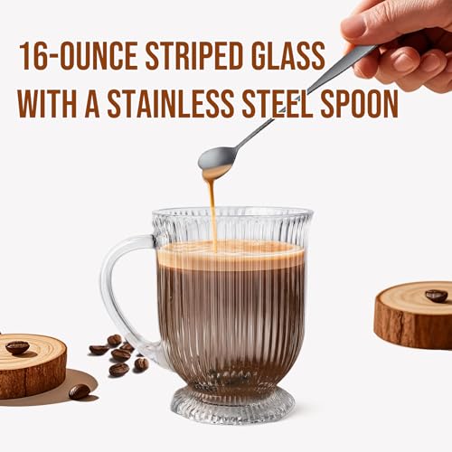 Ribbed Glass Coffee Mugs Set of 4 (4 Count)