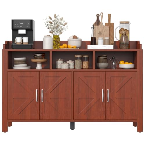 Buffet Cabinet with Storage Farmhouse with 4 Doors and 3 Open Compartments