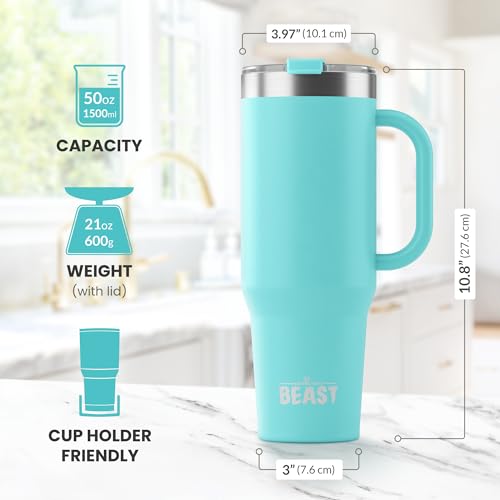 Beast 50 oz Tumbler with Handle Stainless Steel Vacuum Insulated Coffee Ice Cup Double Wall Travel Flask