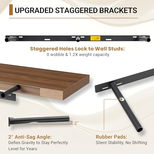 Walnut Floating Shelves 55 Inch Long (2 Count)