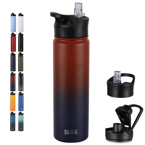 Insulated Water Bottle 22 oz Double Wall Stainless Steel Water Bottle Wide Mouth with Straw Lid & Spout Lid Keeps Cold or Hot