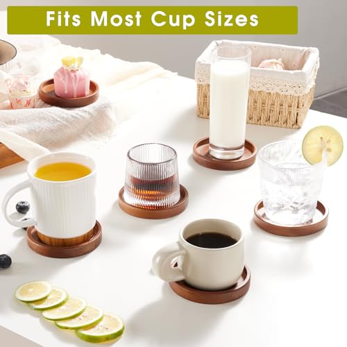 Set of 6 Wooden Coasters with Holder