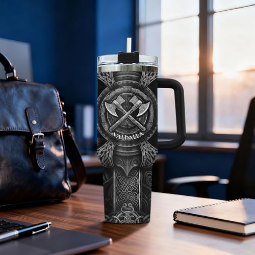 Valhalla Wolf Norse Mythology 40 oz Tumbler with Handle
