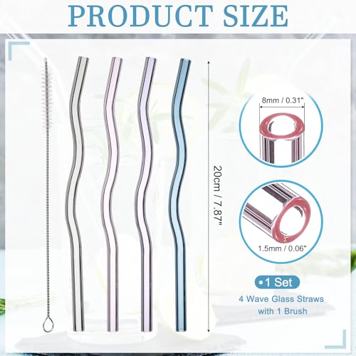4 Pcs Reusable Glass Drinking Straws (4 Count)