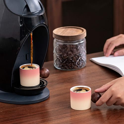 Ceramic Mini Espresso Cups Demitasse Cups with Round Wooden Handle Vertical Stripes Tea Cups (2 Count)