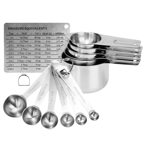 Measuring Cups and Spoons Set Heavy Duty 304 Metal Stainless Steel Measuring Cup Spoon Kitchen Gadgets for Cooking Baking (14 Count)