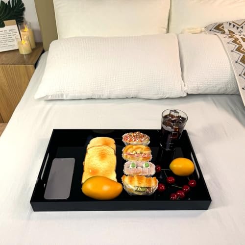 Glossy Black Sturdy Acrylic Serving Tray with Handles