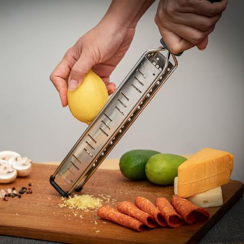 3-in-1 Lemon Zester & Cheese Grater, 304 Stainless Steel, 15-Inch, Black