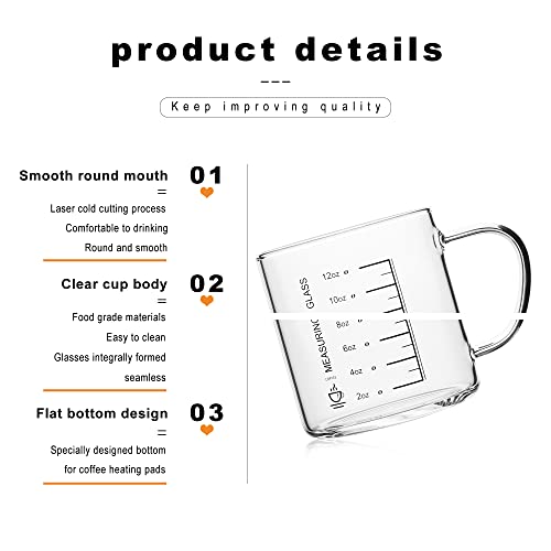 Glass Coffee Tea Cups Set of 2 (2 Count)