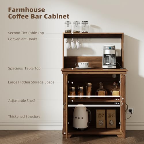 Coffee Bar Cabinet with Storage and Charging Station