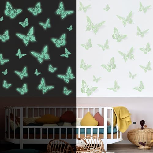 Glow in The Dark 3D Butterfly 24 Pcs 3 Sizes (24 Count)