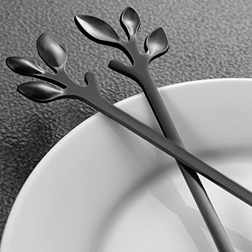 6 Piece Elegant Black Leaf Long Handle Teaspoons (6 Count)