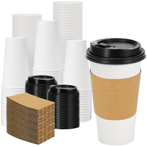 50 Pack 20 oz Disposable Coffee Cups With Lids and Sleeves (50 Count)