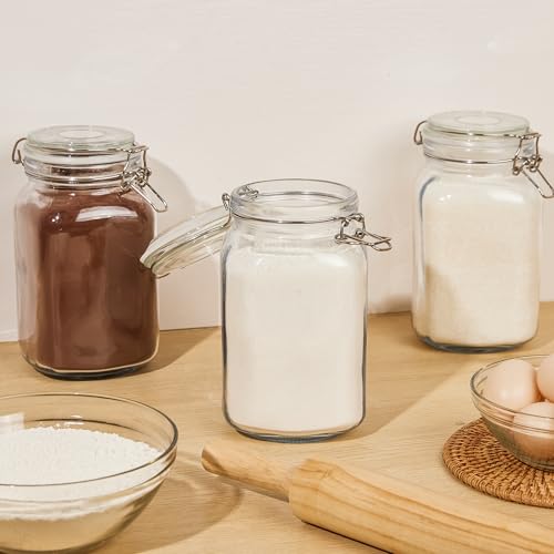 50oz Glass Food Storage Jars with Airtight Clamp Lids (3 Count)