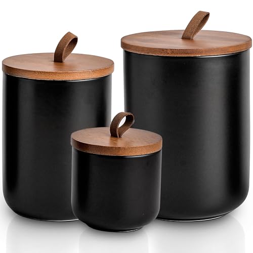 Black Ceramic Canister Set with Bamboo Lids