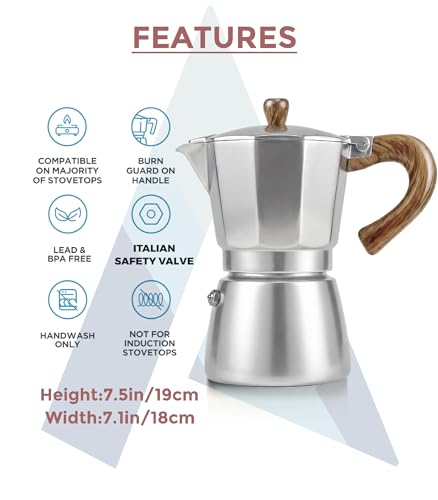 Moka Pot Stovetop Espresso Set &Cuban Coffee Maker 6 (10.2 Ounce)