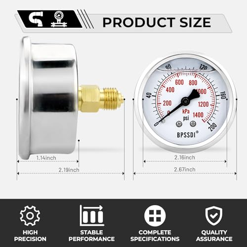 0 200 Psi Glycerin Liquid Filled Low Pressure Gauge