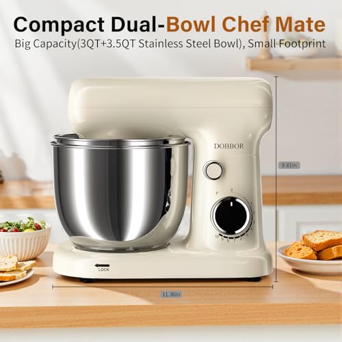 Stand Mixer with 3QT+3.5QT Dual Bowls