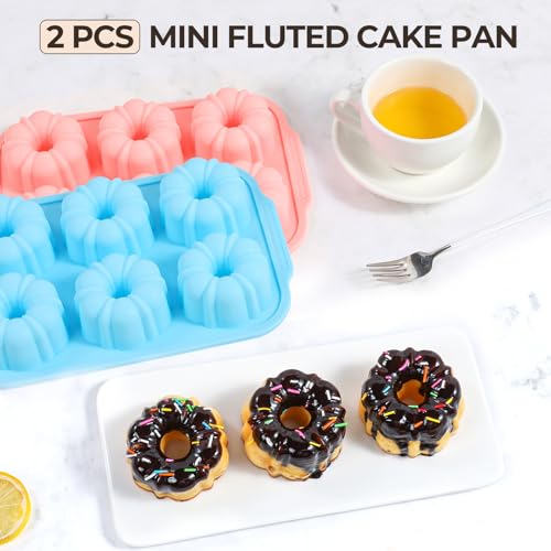 Mini Fluted Tube Cake Pans for Baking with Metal Reinforced Frame (2 Count)