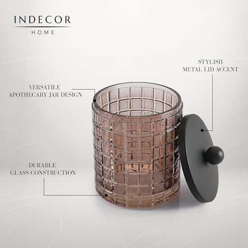 Amber Colored Tranlucent Apothecary Etched Geometric Grid Glass Jar W