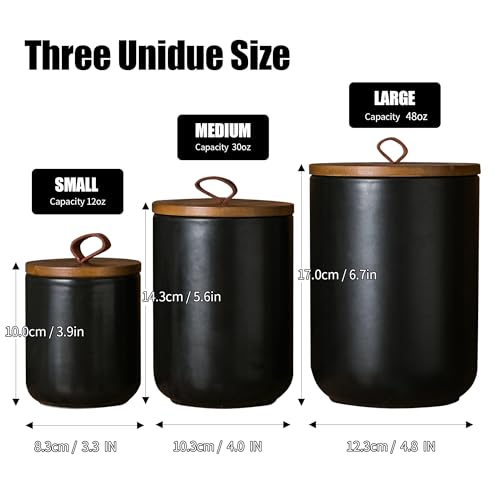 Black Ceramic Canister with Bamboo Lid (3 Count)