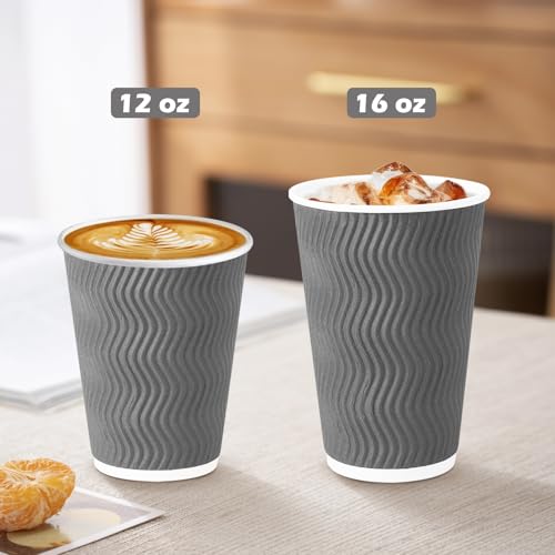 500 Pack 16 oz Coffee Cups Disposable Insulated Paper Cup Gray (500 Count)