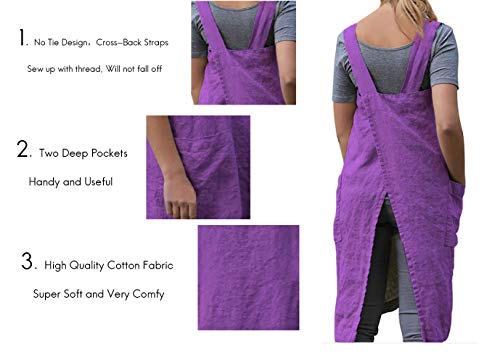 Women's Pinafore Square Apron Baking Cooking Gardening Works Cross Back Cotton