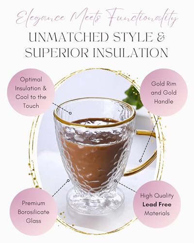 Sister.ly Drinkware Hammered Double Wall Glass Coffee Cups (2 Count)