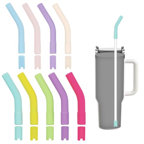 18 Pcs 8mm 10mm Silicone Straw Tips with Bottom Sleeve Reusable Food Grade Rubber Straw Tips for Metal Glass Straws Replaceable Flex Toppers Elbow Covers for 8 (9 Count)