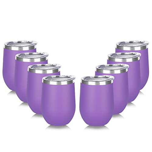Stainless Steel Wine Tumbler Bulk with Lid (8 Count)