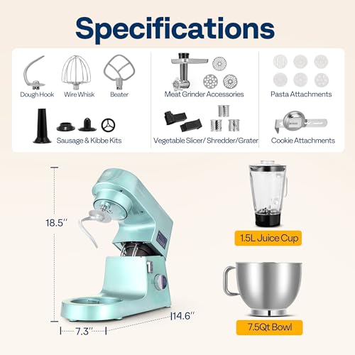 9-in-1 Stand Mixer with Fermentation & Timer, 7.5-Quart, Blue