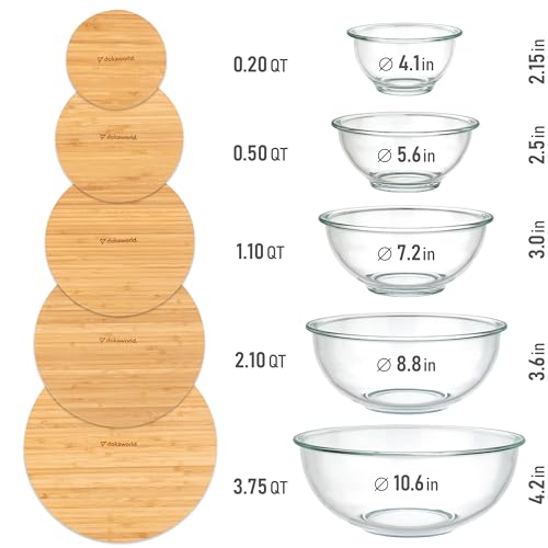Stackable Glass Mixing Bowls with Bamboo Lids Set of 5