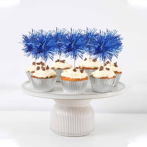 40 PCS Foil Firework Cupcake Toppers Sparkle Tinsel Cupcakae Picks Sparkler Fireworks Party Decorations Cocktail Fruit Toothpick for Birthday Wedding Graduation Party Decorations Supplies Dark Blue (40 Count)