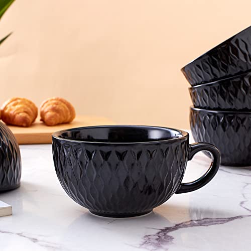 Set of 6 Cups Vintage Design 12 oz Professional Barista Ceramic Latte Art Cappuccino Cups Set (6 Count)