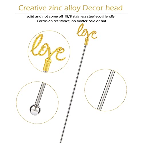 4Pcs Cocktail Stirrers Swizzle Sticks Stainless Steel 7.3" Coffee Stir Sticks with Gold Mr & Mrs