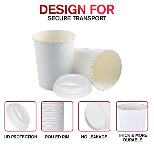 White Disposable Paper Coffee Cups with Lids (100 Count)
