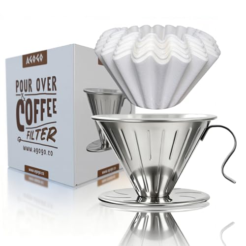 Stainless Steel V60 Coffee Dripper & 50 Paper Filters