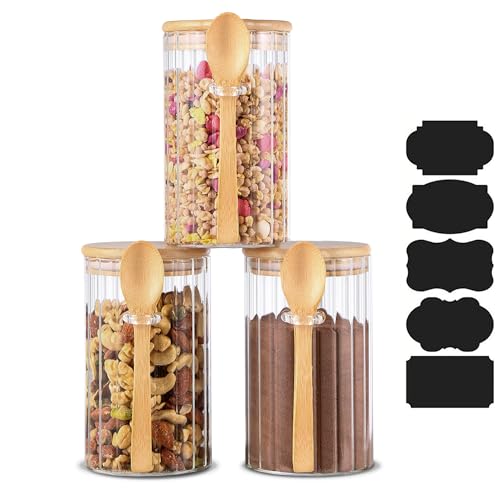 24 FL OZ Airtight Glass Jars with Bamboo Lids Spoons Coffee Canister