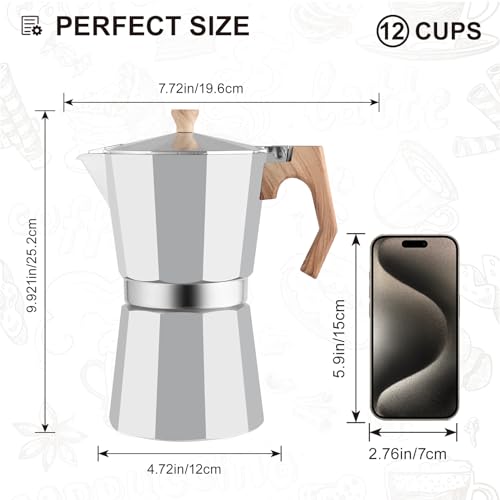 12 Cup Stovetop Espresso Maker Aluminium Moka Pot Percolator
