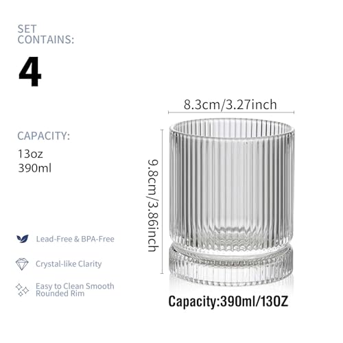 Ribbed Glass Cups Set (4 Count)
