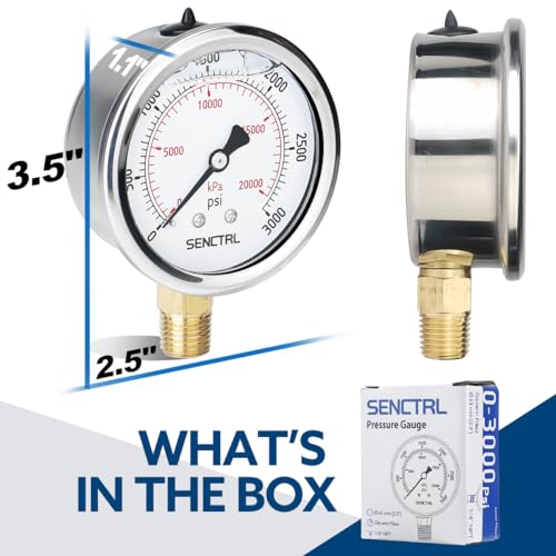 3000 Psi Glycerin Liquid Filled Hydraulic Pressure Gauge