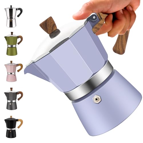 6 Cup Aluminum Moka Pot Classic Stovetop Espresso Coffee Maker 300ml 10oz Coffeemaker Percolator Mocha Pot Greca Coffee Maker Cafe Makers for Italian and Cuban Café Brewing Purple