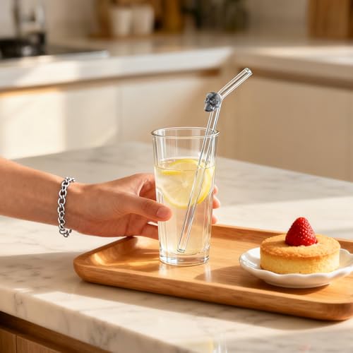Grey Skull Glass Straws with Charms (8 Count)
