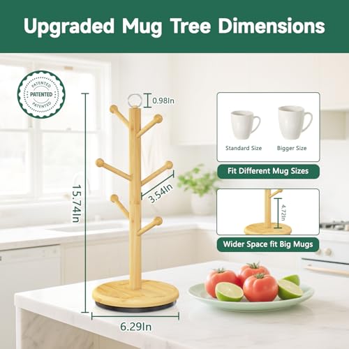 Mug Holder Tree Bamboo 360° Rotating Coffee Cup Display Rack