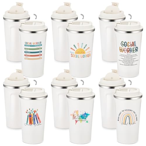 6 Pcs Graduation Gift for Bsw Msw Dsw Social Worker Appreciation Gifts for Women Men Coworker Office Stainless Steel Insulated Tumblers Coffee Travel Mug Cup with Lid (6 Count)